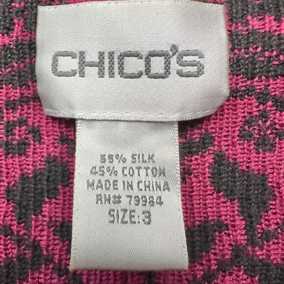 Chicos Silk Blend Zip Up Cardigan Sweater Size 3 (XL) Floral Pink Magenta Black - Picture 3 of 8